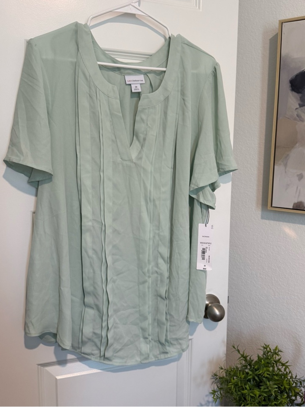 Liz Claiborne Mint Green Pintuck Blouse Size 3X NWT